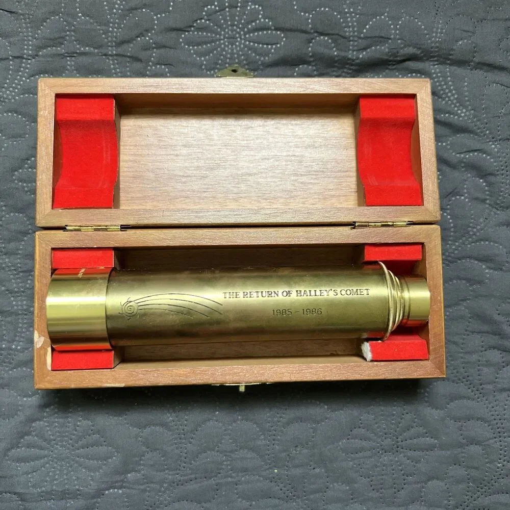 Halley's Comet 1985-1986 Brass Telescope 30x40mm Japan with Wooden Box Vintage